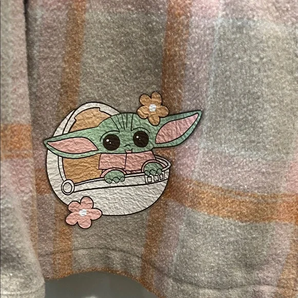 Star Wars Baby Yoda kids Beige and Orange Plaid Jacket 10/12 - Picture 2 of 3